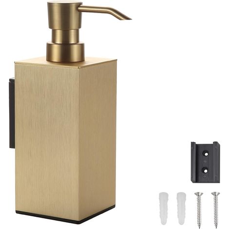 Distributeur Savon Or Brossé, Distributeur Savon Mural pour Les Mains Carré Moderne avec Pompe,Porte Savon Mural Liquide pour Salle de Bain et Cuisine 240 ML (1/5)