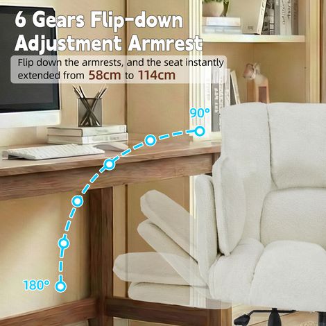 Fauteuil de bureau pivotant, chaise de travail ergonomique avec roulettes, dossier inclinable, accoudoirs rabattables, charge max 150kg, hauteur réglable, beige, usage quotidien. (1/5)