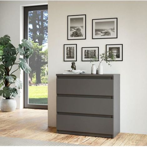 Commode enfant 3 tiroirs – Fini anthracite – Dimensions 77,2 x 42,2 x 79,9 cm – Rangement compact pour espaces restreints (1/7)