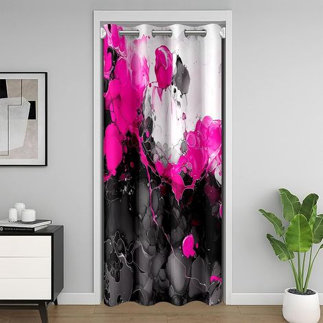 Rideau de Porte Art Abstrait,Rideau Occultant Rose Chaud,Rideaux de Placard Art Fluide d'encre de Texture de Marbre Ombre,Rideaux Occultant Marbrage Noir Gradient 86 x 203 cm - 86L X 203H cm (1 Pannea (1/5)