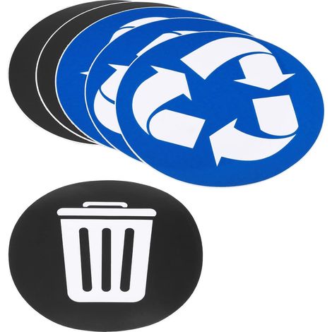 Étiquettes de 6 pouces (12,7 cm) pour poubelles, en vinyle lisse, blanches sur fond bleu/noir, motif