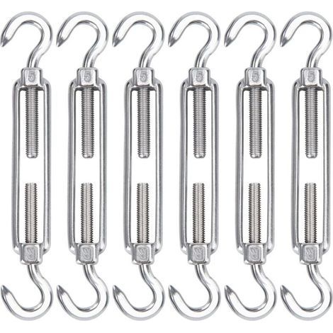 M5 Tendeur Cable Acier Inoxydable, Lot de 6 Tendeur de Fil Crochet et Crochet Réglable Heavy Duty Tension Hook & Hook pour Corde Cable Fil à Linge, Grillagefor Sun Shade Installation (1/2)