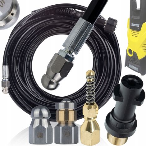 Set di Pulizia per Tubazioni 20m – Compatibile con Idropulitrici Kärcher K2-K7 3 Ugelli (Rotante, Molla, 3+1) Max 180 Bar