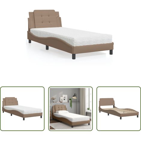 Kunstlederbett - Bettgestell ohne Matratze "Zadar" Cappuccino-Braun 90x190 cm Kunstleder (1/5)