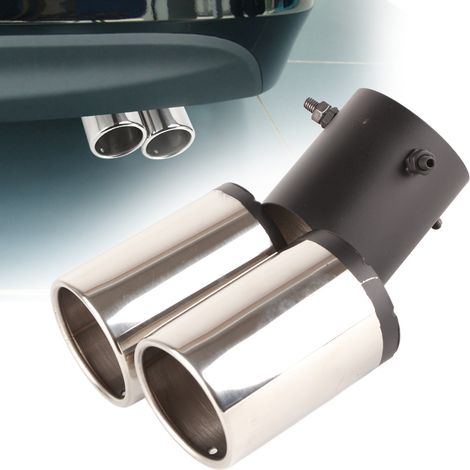 Sortie universelle en acier inoxydable, embout double tube courbé rond pour pot d'échappement de voiture, silencieux chromé, finition polie, adaptable à la plupart des véhicules. (1/5)