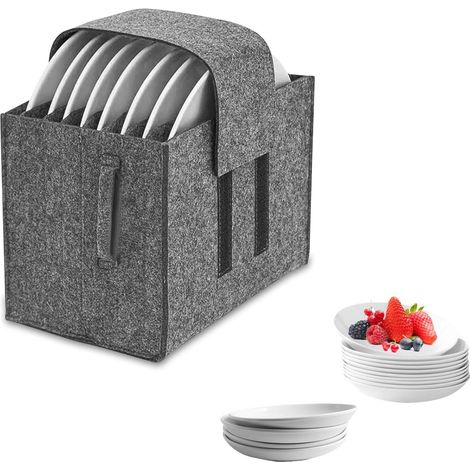 Porte Assiette Feutre 8 Compartiments, Sac Rangement Vaisselle avec Poignée et Fermeture, Rangement de Vaisselle de Camping, Acceuille Plats Jusqu'à 26 cm de Diamètre, pour Cuisine, Camping (1/5)