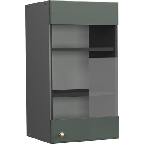 Mobile da cucina in vetro Fame-Line, Verde-oro rustico, 40 cm, Vicco