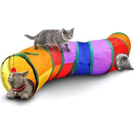Tunnel interactif pour chat d'intérieur - Jouet pour animaux domestiques - Tunnel de jeu pour chats, chatons, lapins, chiots - Pliable (S-style-arc-en-ciel) (1/5)