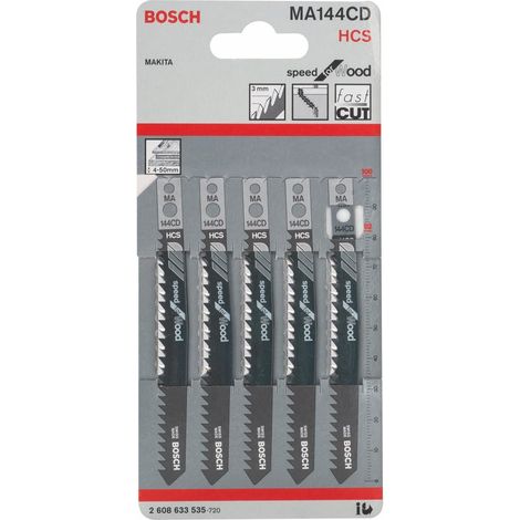 Lame de scie sauteuse MA 144 CD HCS L 100mm pas 3mm 5 pièces - BOSCH - 2608633535