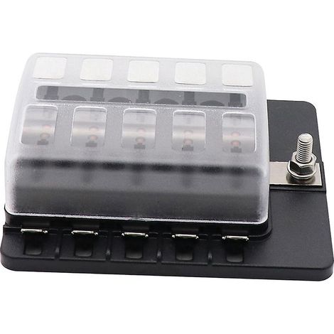 Sicherungskastenhalter mit 10 Steckplätzen und LED-Warnleuchte für Auto, Boot, Schiff, Trike 12V 24V