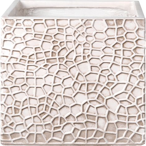 Maceta para exterior e interior tiesto decorativo cuadrado de fibra de arcilla 44 x 44 x 38 cm beige claro Feiyan (1/5)
