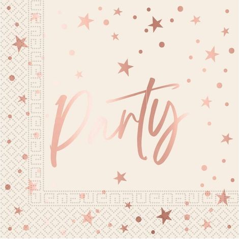 Servilletas de papel para fiestas color oro rosa, 33x33 cm, 20 unidades
