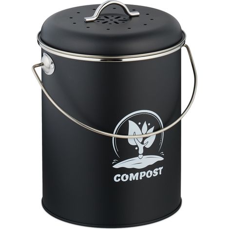 Secchiello per compost 5,5 litri facile da trasportare manutenzione rapida design rustico 27 x 22 x 19 cm in ferro nero 130017219