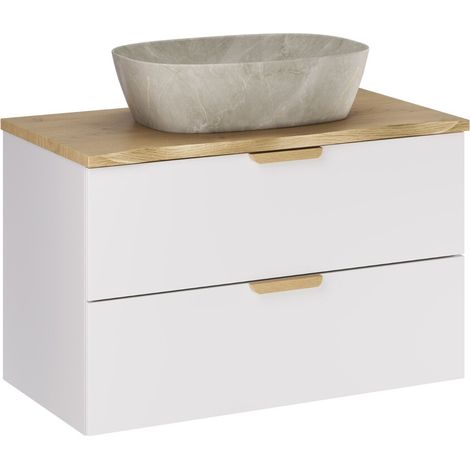 Ensemble meuble et vasque Anna 80 cm ASTER blanc avec plan en chêne (1/5)