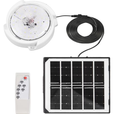 Lampe solaire 60 W pour intérieur et extérieur, abri de jardin, abri de jardin, etc., 50 LED avec télécommande et variateur. Suspension/plafonnier solaire LED pour jardin, grange, garage, etc. (1/5)