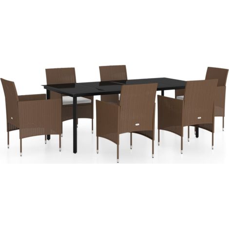 Maison Exclusive - Set da Pranzo da Giardino 7 pz con Cuscini Marrone e Nero (1/5)