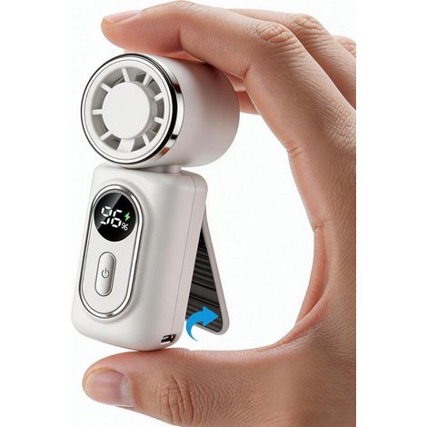 Mini Clip Fan, USB Rechargeable Handheld Fan with LED Display, 5 Speeds, Portable Cooling Fan for Travel & Makeup(White)