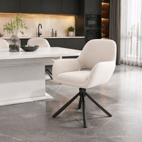 Sedia da pranzo girevole in velluto con braccioli, beige, set da 2 DESVIAE (1/5)