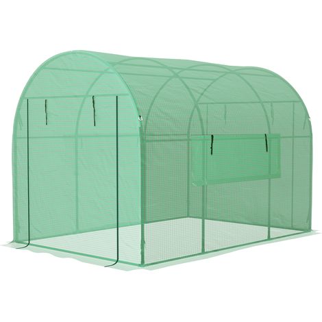 Serre tunnel de jardin 3x2x2 m en acier et PE anti UV avec portes enroulables et fenetres vert