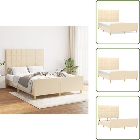 Cadre de lit sans matelas crème 140x190 cm tissu - Lit Plateforme - Cadre De Lit - Lit Double - Literie - Meuble Chambre