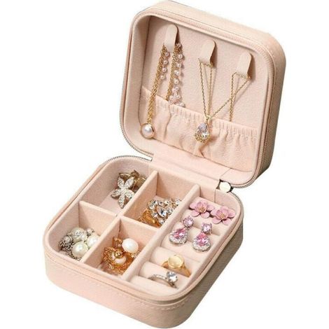 Boîte à bijoux de voyage Petite boîte à bijoux Femme Enfant Fille Organisateur 10 x 10 x 5 cm (Rose) (1/4)