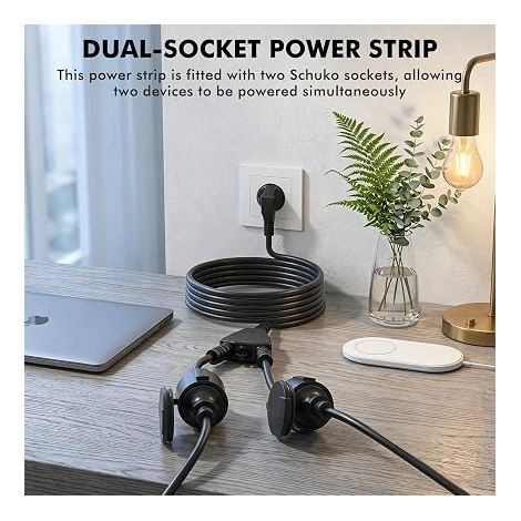 2 m IP44 Waterproof Outdoor Power Extension Cable with 2 Sockets 250 V/16 A - Electric 3680W - H05VV-F 3G1.5 mm² Extension Cord (1/4)