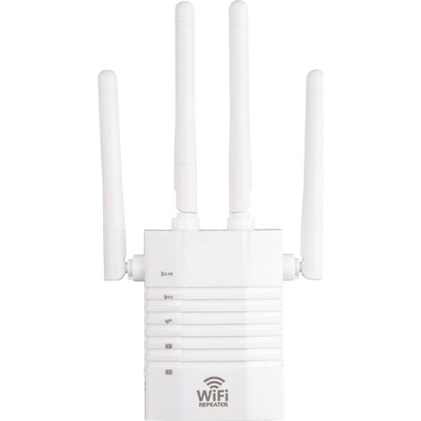 Wireless Network Signal Amplifier, 1200Mbps Transmission, 4 External Antennas, 2.4GHz-5GHz Network, AP Repeater Mode and WPS Function, AC100 - 240V, 50/60Hz, with LAN Port, White