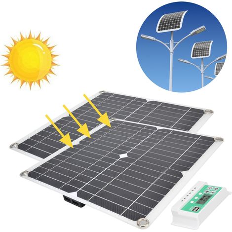 Kit de 2 panneaux solaires portables de 15 W avec contrôleur de charge solaire 10 A pour le camping et le tourisme (1/5)