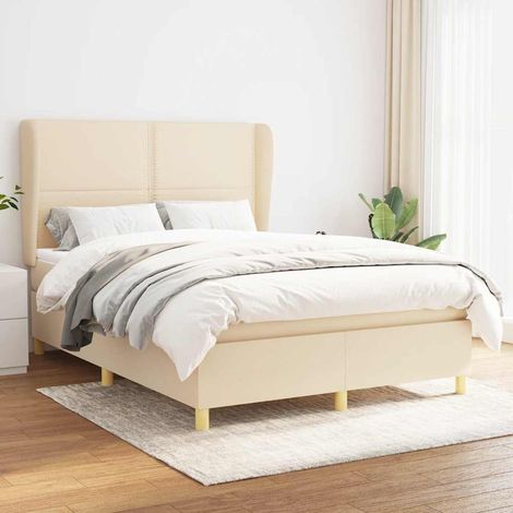 Sommier à lattes de lit avec matelas Crème 140x190 cm Tissu (1/5)