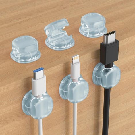 Confezione da 3 organizer multifunzione per cavi da scrivania, per casa e ufficio, con clip, contenitore e supporto (blu) (1/4)