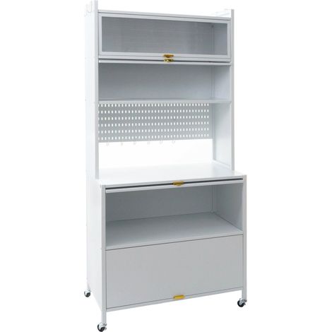 [NON UTILIZZATO] Mobile da cucina HHG-478, scaffale da cucina, ripiani, con rotelle, metallo, 175x80x42 cm, bianco