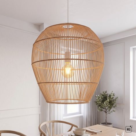 Hängelampe Holz Bambus E27 Ø 50 cm rund H: max. 160 cm Boho Modern (1/5)