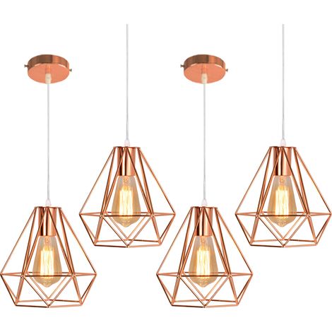 Pendant Lighting Fitting Vintage, Diamond Chanderlier, Rose Gold Metal Lampshade Hanging Ceiling Lamp for Kitchen Island Dining Room 4PCS (1/5)