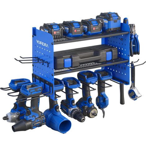 Wandhalterung für Elektrowerkzeuge, 3-stöckig, mit Lochplatte und 6 Bohrmaschinenhaltern, Maße 43 x 22 x 30 cm, für Garage und Werkstatt (1/5)