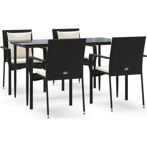 Ensemble à manger de jardin coussins 5pcs Mobilier de jardin Noir Résine tressée (1/5)