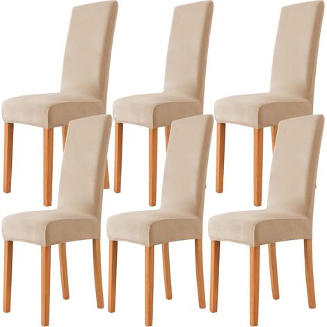Housse de chaise en velours extensible 6 pièces, universelle, pour cuisine, salon, douce et confortable, couleur camel