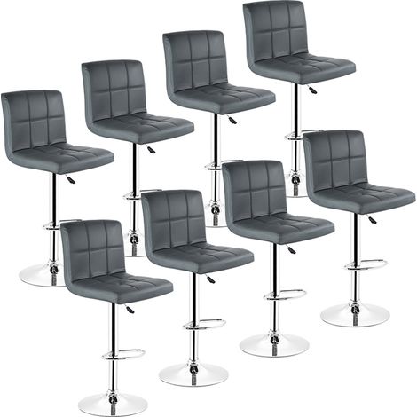 Aqrau Lot de 8 Tabourets de Bar Rembourree Capitonne en Similicuir Dossier et Repose-Pieds Ajustables Gris (1/4)