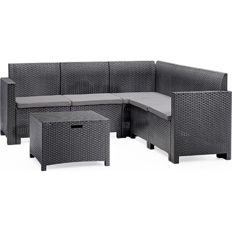 Mobili da giardino a 4/5 posti con effetto resina intrecciata grigio antracite con tavolino da caffè ISPARTA