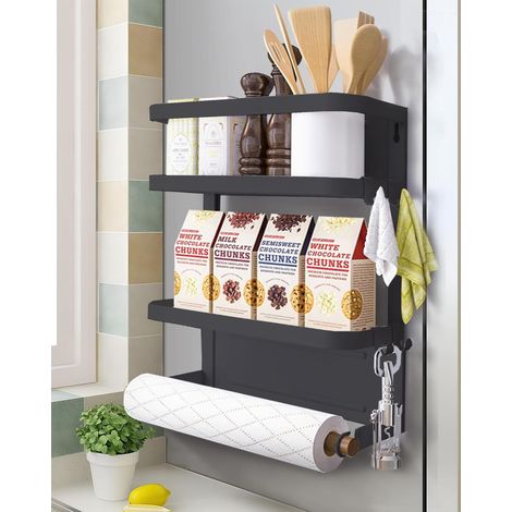 Magnetischer Papierhandtuchhalter für den Kühlschrank, magnetisches Gewürzregal für den Kühlschrank, Gewürzglashalter (schwarz)