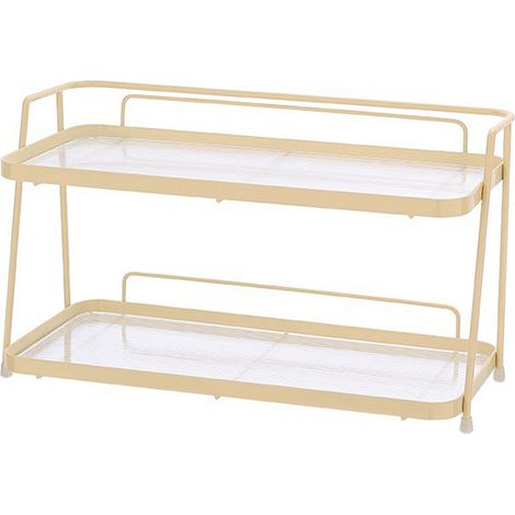 Organisateur de comptoir de salle de bain à 2 niveaux, étagère de rangement pour cosmétiques, crème jaune (1/5)