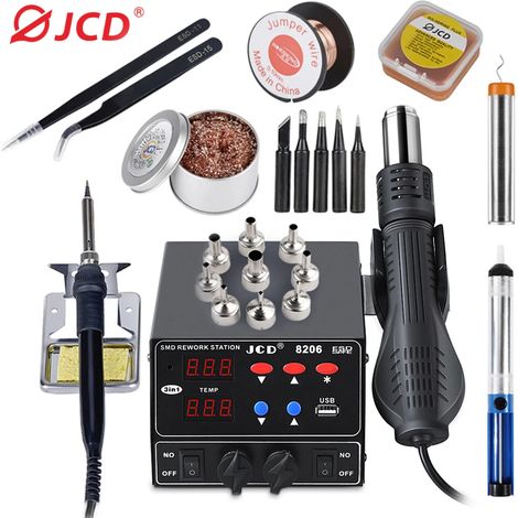 Station de soudage SMD 800 W 3 en 1 (norme européenne 220 V) : pistolet à air chaud, fer à souder, station de soudage pour retouche BGA (1/5)