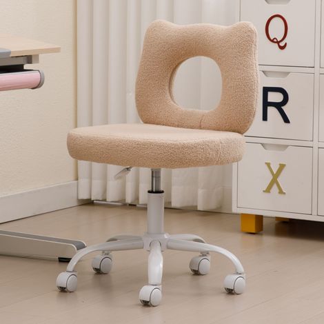 Wahson Kinder Schreibtischstuhl aus Kunstfell, Höhenverstellbar Drehstuhl Kinder ohne Armlehnen gepolsterter mit Rollen für Kinderzimmer, Khaki