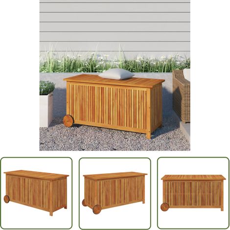 The Living Store Boîte de rangement de jardin avec roues 113x50x58cm Bois acacia - Coffre De Jardin - Rangement Extérieur - Meuble De Jardin - Coffre De Rangement - Bois D'acacia (1/5)
