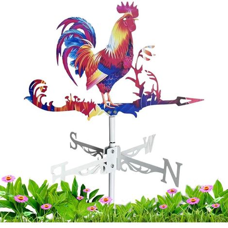 Girouette de Jardin en Métal Coq en Acier Inoxydable, Indicateur de Direction du Vent Coloré, Décoration Extérieure pour Jardin, Ferme, Scène Animalière (1/5)