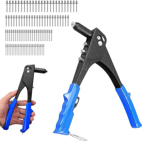 Lot de pinces à riveter avec foret HSS et 100 rivets aveugles en 4 tailles (2,4/3,2/4,0/4,8 mm), kit d'outils de rivetage pour meubles, voiture, bateau, projets de bricolage – Avec pince à rivets pop (1/5)