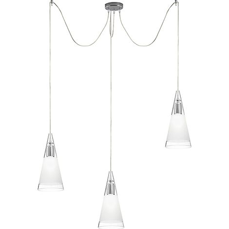 Lampada a sospensione RENOIR 3 Elementi - Struttura in Metallo Cromato e Diffusore in Vetro Soffiato Bianco Satinato, Attacco E27, IP20 - Rossini (1/5)