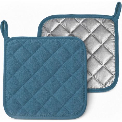 Lot de 2 maniques de cuisine en coton, accessoires pour cuisine, four, résistant à la chaleur, lavable, grand lot de 2 pièces (bleu avio) (1/5)