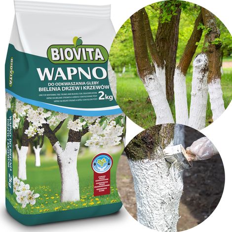 Chaux Biovita pour le blanchiment des troncs d'arbres et des arbustes et la désacidification du sol 2 kg