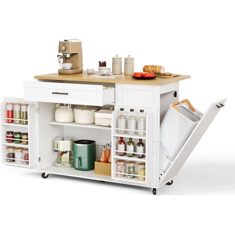 Îlot central de cuisine extensible Blanc,desserte,plan de travail,sur roulettes,130x45(70)x93cm (1/5)