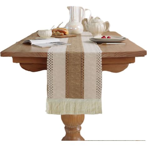 Bardusch-1 chemin de table bohème pour la décoration intérieure, style ferme rustique, avec pompons, pour la salle à manger, la chambre ou une décoration de mariage rustique (30 x 180 cm)// (1/5)
